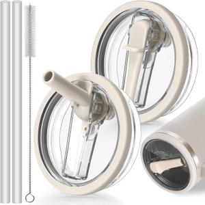 30oz Leak Proof Lid for Stanley Quencher H2.0 Tumbler, Flip Straw Lid Replacement 30 oz Tumbler No Spill Cover Top for Stanley Protour Stanley Cup Accessories, 2 Pack(Cream,Cream)