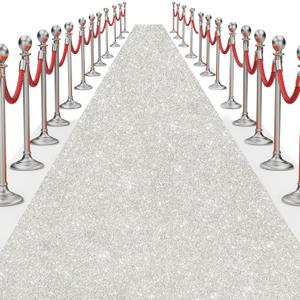 Glitter Carpet Runner for Party 2.6 X 30 ft Glitter Non-Woven Fabric, Carpet Rug for Event, Aisle Runway Runner for Wedding Ceremony, Movie Theme Party Decorations (Glitter White, 2.6FTx30FT)