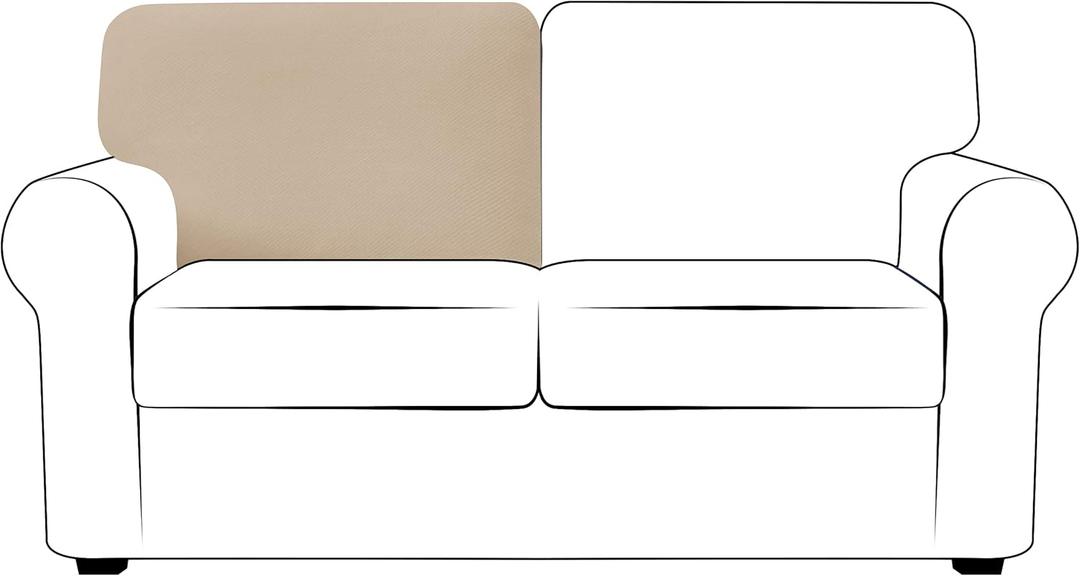 Couch Back Cushion Cover Stretch Backrest Cushion Replacement Armchair Loveseat Sofa Back Cushion Slipcover for Living Room with Drawstring Checks Spandex Fabric (Beige, T-Left)  18"x20"