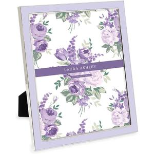 Laura Ashley 8x10 Lavender Enamel Picture Frame, Silver Metal Edge with Easel, for Countertop, Counterspace, Tabletop Display, Bookshelf, Desk, Wall Dcor, Photo Gallery (8x10, Lavender W/Silver)
