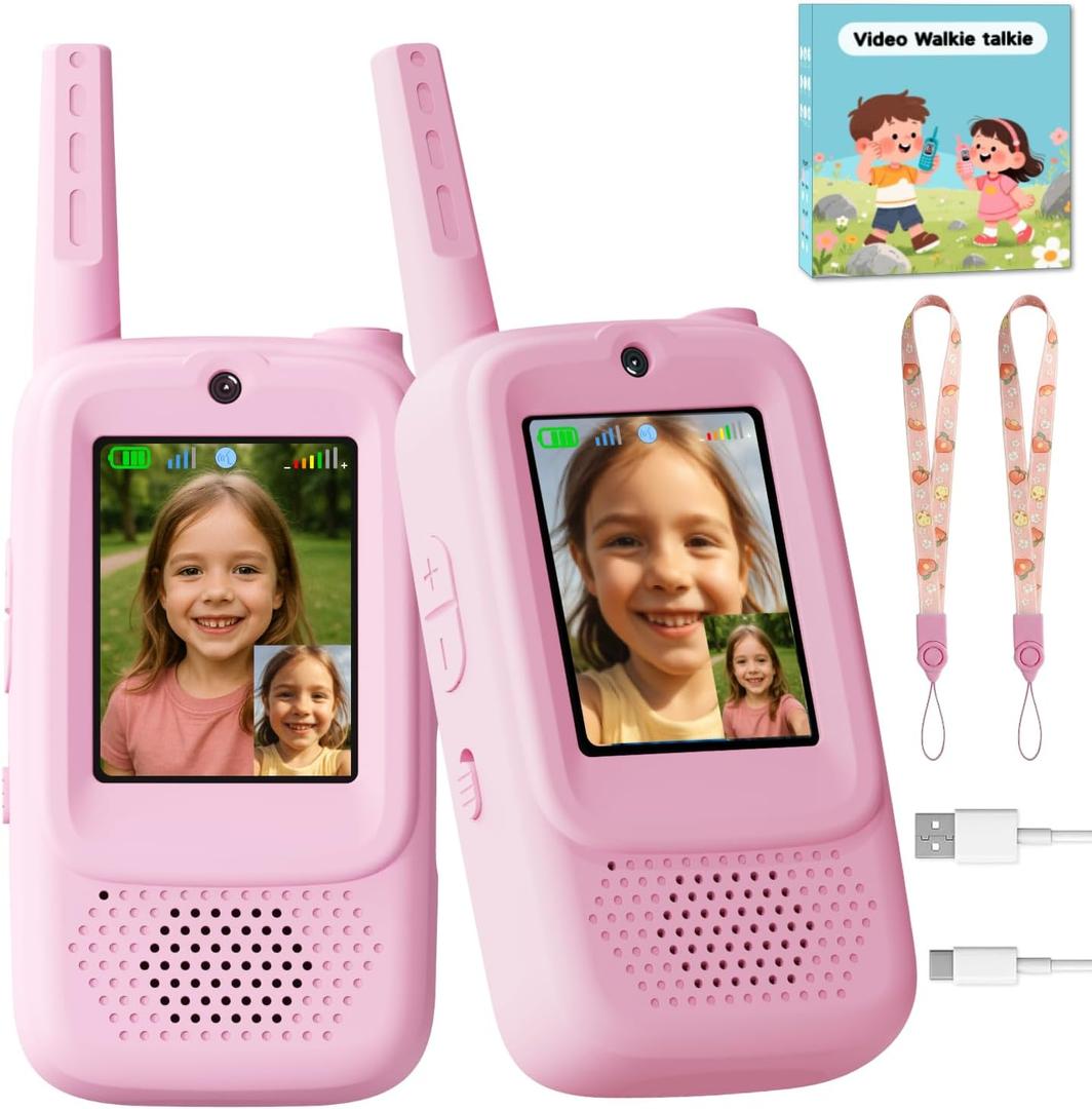 Video Walkie Talkies for Kids, 2 Pack Rechargeable Walkie Talkies with Screen, Indoor Outdoor Toy for 3 4 5 6 7 8 9 10 Year Old Girl, Christmas Birthday Gifts for Girls Age 3-12 (Pink)