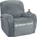 ZNSAYOTX Stretch Velvet Recliner Cover 4-Pieces, Thick Soft Recliner Chair Slipcover with Pocket, Non-Slip Elastic Bottom for Kids Pets, Luxury Plush Reclining Protector Comfy Washable (Light Grey)