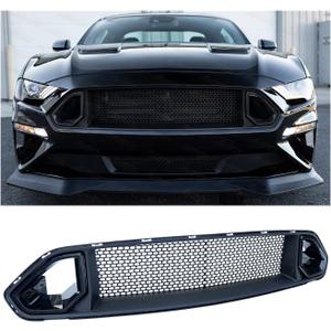 Front Upper Grille Compatible With 2018-2023 Ford Mustang EcoBoost GT, Bumper Grille Accessories Mesh Style Black