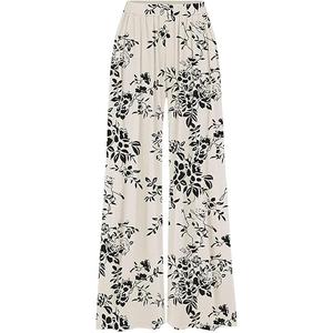 CIDER Wide Leg Palazzo Pants for Women with Pockets Elastic Business Causal Pants Women Summer for Beach Travel Trousers Ivory Large