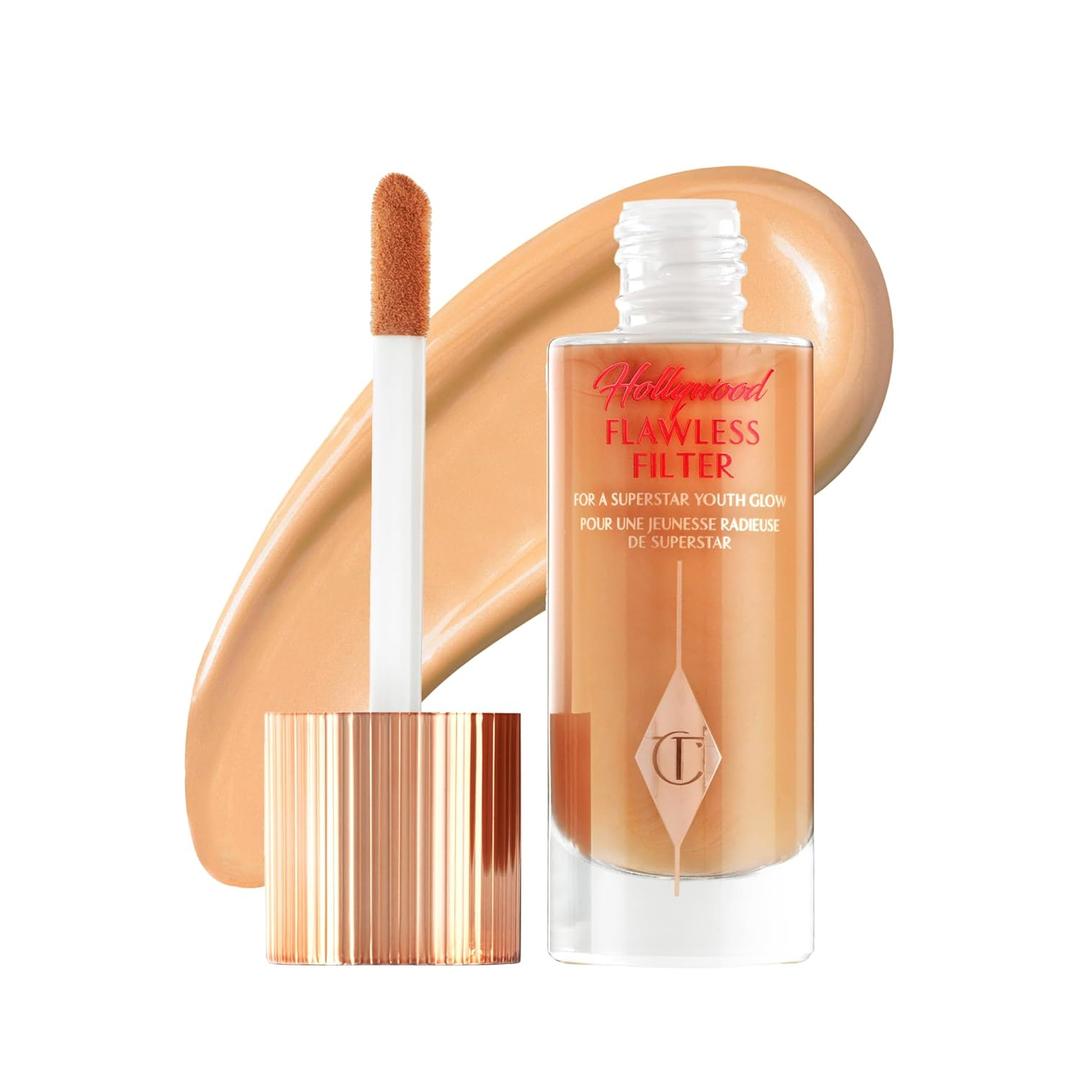 Charlotte Tilbury Hollywood FlawlessFilter - MultiUse Makeup Primer, Complexion Booster & Illuminating Liquid Highlighter with Sheer Coverage - Smooths & Blurs Skin (5 Tan - Golden Peach For Tan Skin Tones)