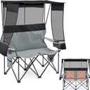 Teenyyou Double Camping Chair with Canopy Shade, 660lbs Folding Beach Loveseat with Padded Seat and Cup Holders, 4-Zone Heated Outdoor Chair for Beach Camp, Use 5v/3a Power Bank(Black and Grey), 11.02 x 36.22 x 8.07 inches