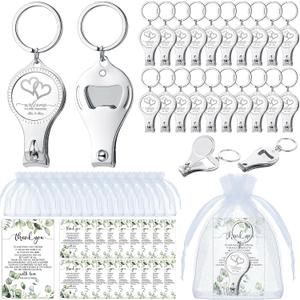Fulmoon Wedding Multi Function Bottle Opener Nail Clipper Wedding Favors Brewery Cards White Organza Bags for Party Supplies Gift Souvenir Guests Men Women(100 Sets)