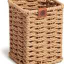 U Brands Woven Pencil Cup, Rattan-Inspired Wicker Style Office Organization Supplies, Natural Wood, 1 Count
