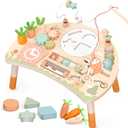 Wooden Activity Table, 9-in-1 Montessori Sensory Play Table with Shape Sorter Fishing Game Bead Maze, Baby Activity Center Learning Toys for Toddler (Neutral Colors)