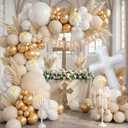 Baptism Decorations First Communion Balloons Kit, 158 Pcs White Sand White and Gold Balloons with Cross Balloon for First Holy Communion God Bless Christening Birthday Party Supplies