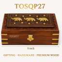 TOSQP27 Gift Jewelry Box Brass Elephant Inlay Hand-Carved Rosewood 8-Inch Wooden Keepsake Storage Box Velvet Lined Gift for Women, Girls, Mom Artisan Made Organizer