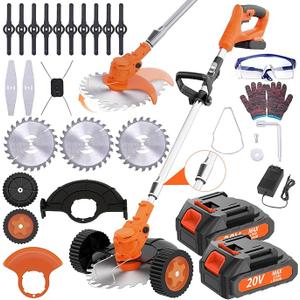Electric Weed Wacker Cordless 21V Electric Weed Trimmer Battery Powered Brush Cutter, 3 in 1 Cordless Grass Trimmer Edger Lawn Tool with 2 Pcs 4.0Ah Battery, Edger for Yard Garden