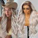 KOME Platinum Blonde Synthetic Lace Front Wig,13×6 Curly Meshless Glueless Wigs for Women Daily Use 26IN（#TT6/4603）