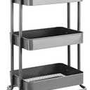 3-Tier Rolling Utility or Kitchen Cart, Lockable Wheels, Multifunctional Storage, Charcoal