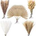 105 Pcs Boho Dried Pampas Grass & Palm Leaves, Natural Pampas Grass Decor Spears Leaves Bouquet for Wedding Baby Shower Table Restaurant Centerpieces Floral Room Vase