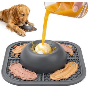 PetsHome Slow Feeder Dog Bowls & Lick Mat for Liquid and Thick Treat, AntiSlip Dog Lick Bowl with Interactive Rolling Ball, 5/6 Cup Pup Licking Toy for Large Medium Small Dogs and Cats Gray