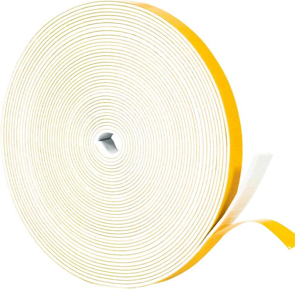 Yotache White Thin Weather Stripping 1/2" x1/16, Foam Gasket Seal Tape for Window, Sliding Door Jamb, Speaker, Dashboard, Total 33 Feet Long