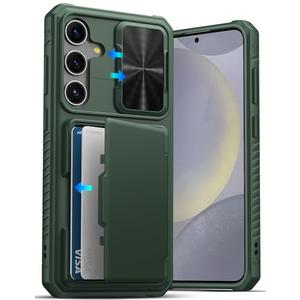 ATATOO for Samsung Galaxy S24+ Plus Wallet Case, Built-in Card Holder(Store 4-5 Cards) & Sliding Camera Cover, Military Grade Protection, Rugged Shockproof Case for Galaxy S24+ Plus 6.7", Green