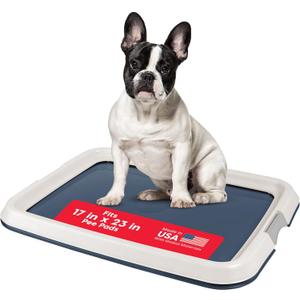 IRIS USA Pee Pad Holder for Dogs and Puppies, Potty Training Tray with Secured Latches, Non-Skid Feet, Leak Protection, Easy Clean Surface, Fits 17"x 23" Puppy Pads Size, Navy