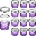 Zhehao 12 Pack 4 oz Mason Jars with Lids Mini Regular Mouth Canning Jelly Honey Jars for Wedding Shower Favors DIY Projects Candle Holding Spice Jam Fruit Smoothie Salad Dressing Ketchup (Purple)