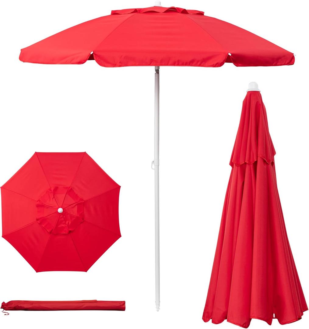PICNIC TIME 5.5 Ft Portable Beach Umbrella, Lightweight UV Protection Sunshade with Tilt Pole & Carry Bag, Outdoor Canopy Umbrella for Beach, Sand, Pool, Patio, Camping, Travel, or Backyard Shade, (Red)