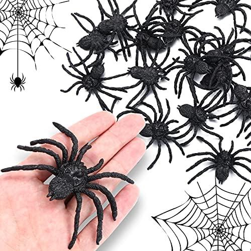Skylety 13 Pieces Halloween Realistic Plastic Spider Toys Plastic Spider Black Scary Spiders Fake for Boys Teens Adults Halloween Prank Props(3.14 X 2.36 Inch)