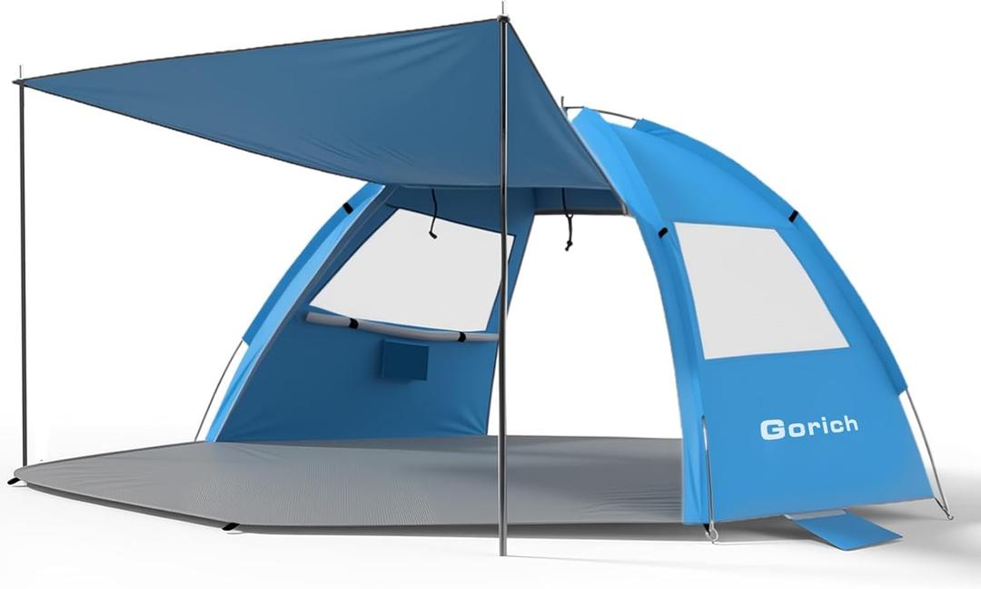 Gorich Beach Tent Sun Shelter with Canopy, Easy Setup UPF50+ UV Protection Sun Shade for 3-4 Person, Lightweight & Compact Beach Umbrella for Family Travel