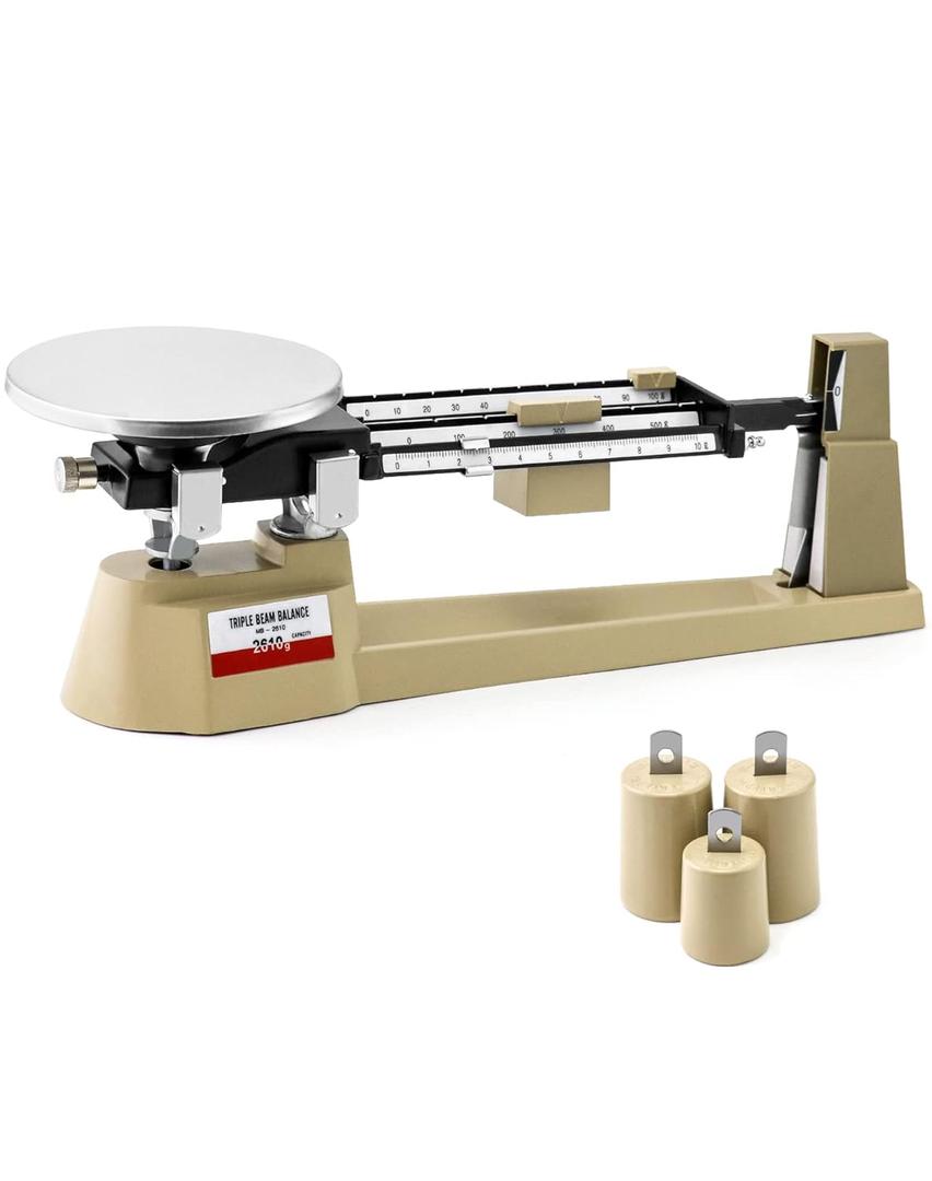 QWORK Triple Beam Mechanical Balance, 2610g/0.1g Lab Analytical Weight Set, Triple Beam Scale with Zero Adjustment Knob, No Need Battery (1 Pack)