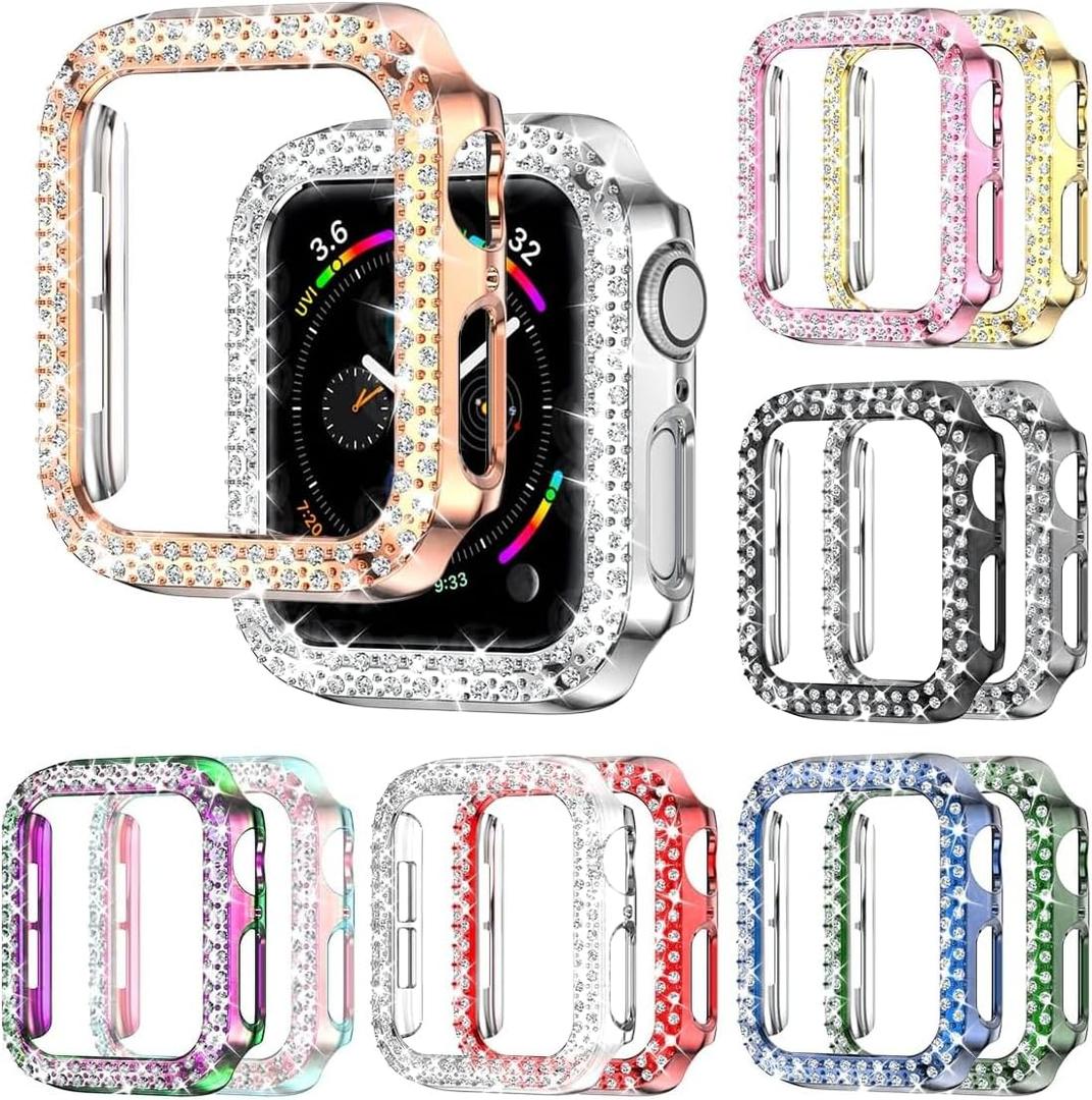 12 Pack Rc-Z for Apple Watch Series 11 10 42mm Bling Case, Bumper Double Diamonds Rhinestone Protective Frame Replacement Accessories for iPhone Watch iWatch 42 mm Women