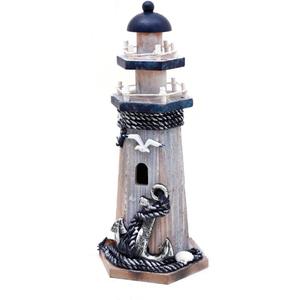 Lighthouse Decor Nautical Decoration Wood Light House Figurine Beach House Coastal Decor Table Ocean Seaside Theme Home Lake House Bathroom Shelf Centerpiece 10.25" Blue