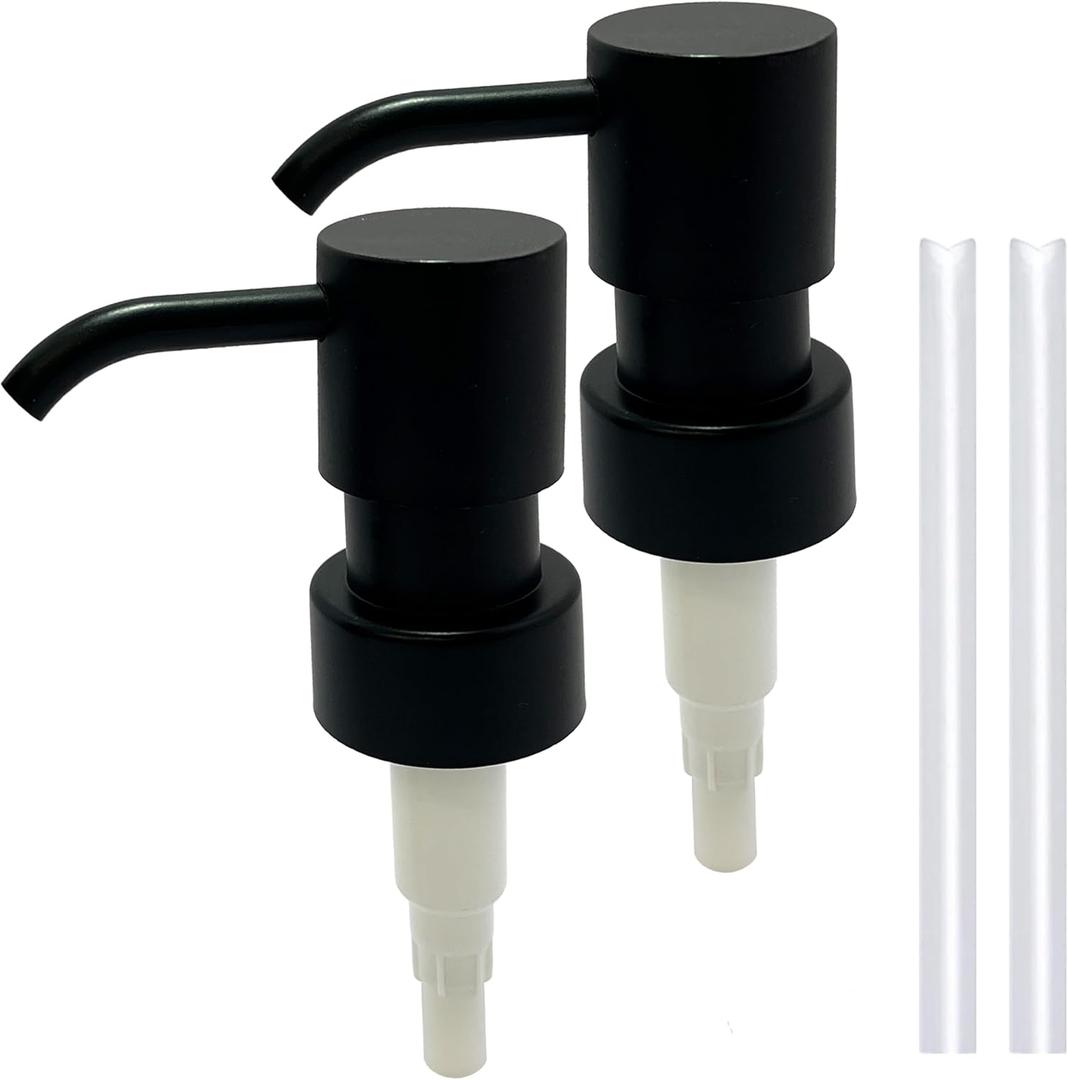 Soap Pump Replacement, Hand Soap Dispensers Pump for Bathroom, Replacement for Round 1.1in (28 mm) Neck Bottles, Rust Proof&Leak Proof for Soap Lotion Bottle Upcycling (Matte Black, 2 Pack)