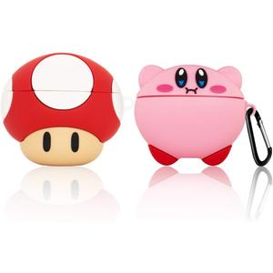 [2 Pack] TOLUOHU Case for Airpods Pro,3D Cute Cartoon Funny Anime Character for Girls Boys Kids Teens Women,Shockproof Soft Silicone Case with Keychain(New Star Kabi+Mushroom)