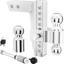 Adjustable Trailer Hitch Ball Mount Fit 2" Receiver(Upgraded Version), Tri Solid Ball 1-7/8", 2" and 2-5/16" (12,500 LBS GTW), Heavy Duty Aluminum Drop Hitch (8" Drop & Rise) with 2 Locking Sets (silver)