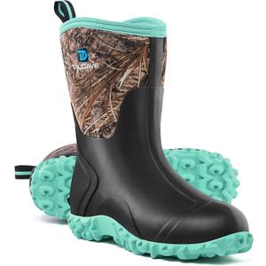 Trudave Rubber Boots for Women with Steel Shank, 6mm Neoprene Mid Calf Rain Boots, Waterproof Insulated Mud Work Boots All Season, Size 8