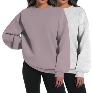 XFIFM 2 Pack Womens Oversized Sweatshirts Hoodies Long Sleeve Tops Fall Winter Clothes Crewneck Cozy Outfits Pullover L