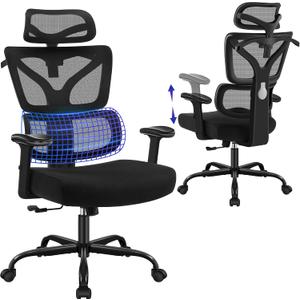 Hayelf Ergonomic Office Chair, High Back Mesh Computer Chair with Comfortable Adaptive Lumbar Support, Built-in Coat Hanger, SGS Class 4 Gas Lift, Heavy Duty 300lbs for Long Hours Home Office, Black
