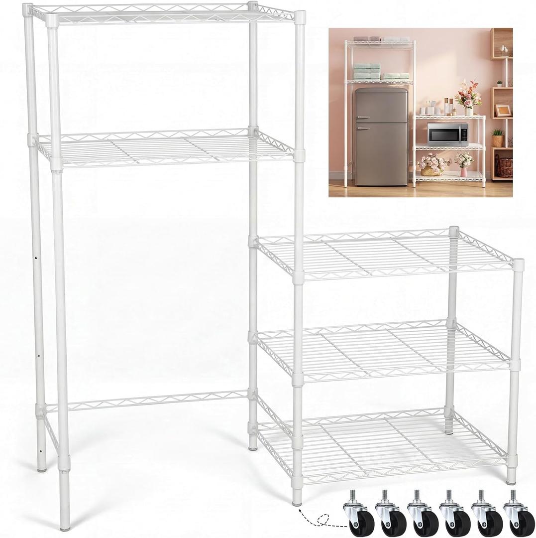 Threehoney Mini Fridge Shelf Stand with Metal Storage 3 Shelf Add on Standard for Dorm Microwave Stand Over Mini Fridge Storage Adjustable Height Organizer for College Rooms Kitchen (White), 47 x 47 x 18 inches