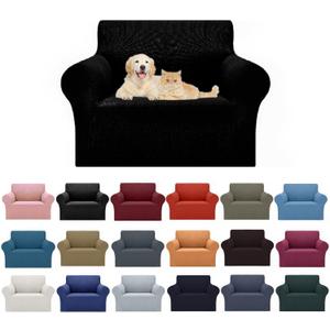2025 New Stretch Chair Sofa Slipcovers Couch Cover for 1 Seater Furniture Protector Sofa Covers with Elastic Bottom Jacquard Fabric Small Checks for Pets, Kids - Black