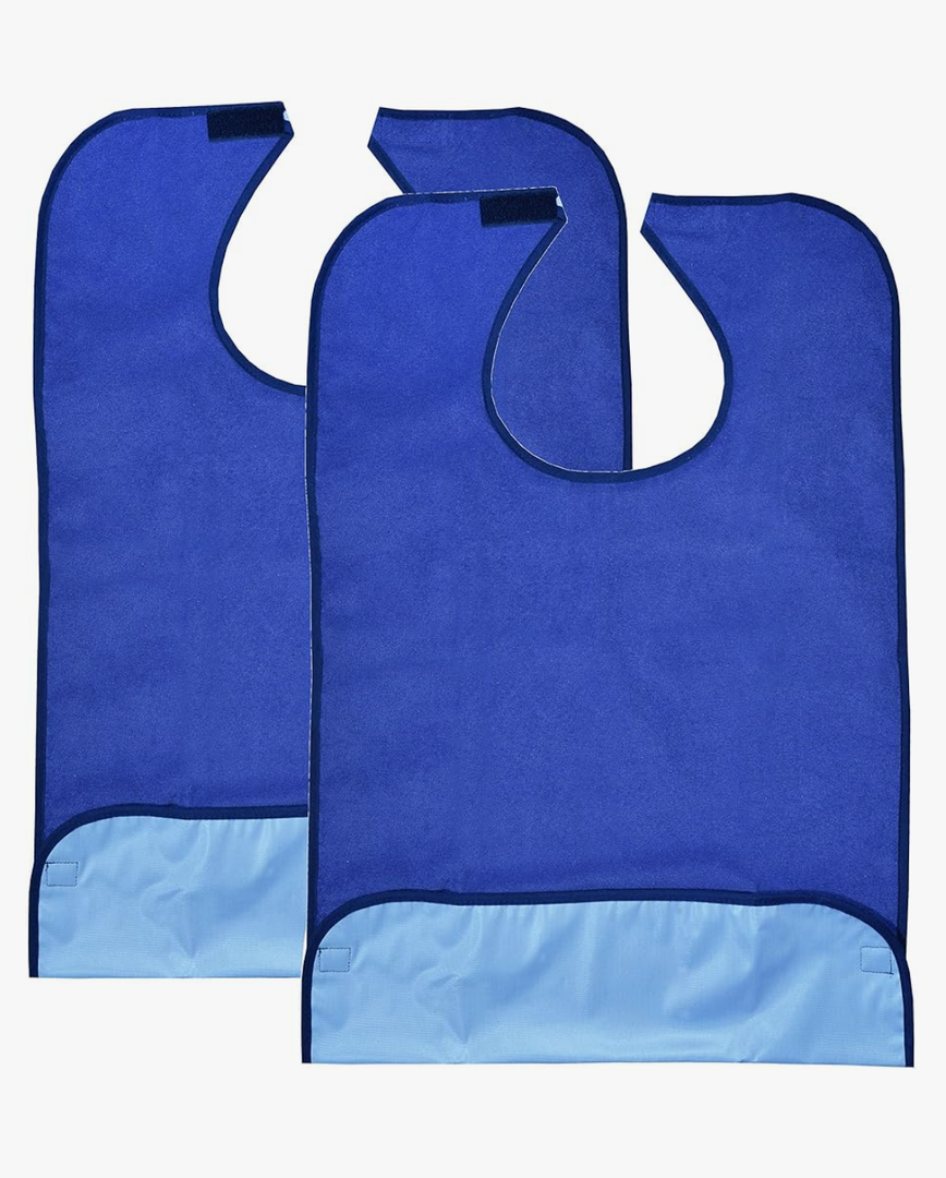 2 Pack Adult Bibs - Reusable and Washable Cotton Terry Cloth Aprons for Elderly, Seniors and Disabled