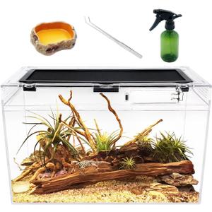 Reptile Terrarium,16" x 8"x 10" Reptile Tank with Full View Visually Appealingfor InsectFishTarantulaHermit CrabJumping SpiderIguanaTortoiseLeopard GeckoFrogBearded Dragon