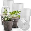 RooTrimmer 60 Pack Clear Nursery Pots with Humidity Domes, 4 Inch Plastic Plant Pots with Drainage Holes for Seedlings, Transparent Seed Starting Pot for Cuttings Propagation Indoor Gardening