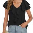 Nitzana Women's Ruffle Short Sleeve Tops Dressy Casual Business Work Blouses Office V Neck Chiffon Shirts Summer 2025, M