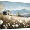 Wapluam Canvas Wall Art For Living Room Large Wall Decor For Bedroom Field Scenery Watercolour Flowers Wall Paintings Office Decorations Old House Pictures Artwork Home Decor Ready To Hang 48L x 24W