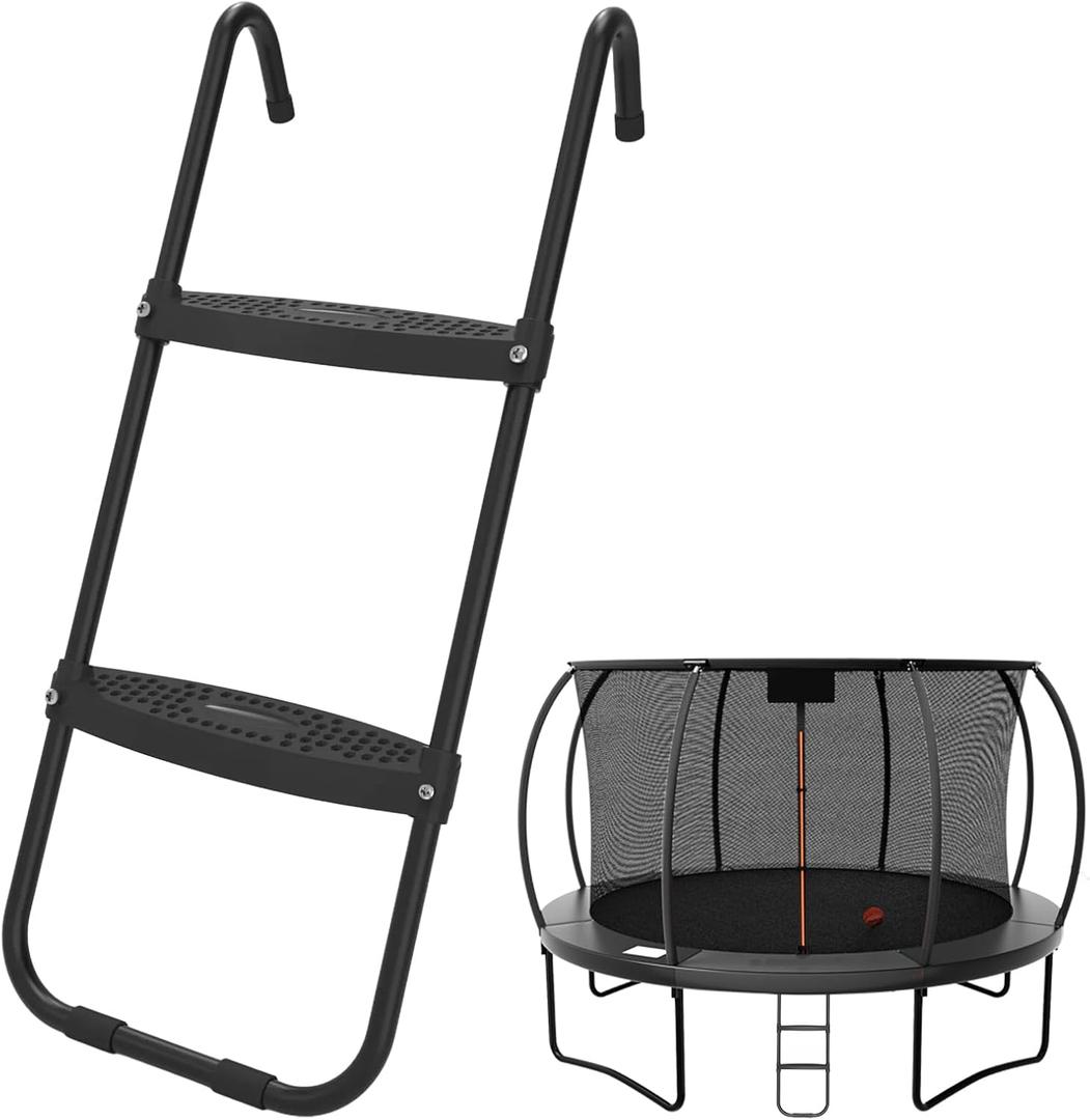 jumpfly Trampoline Ladder, 2 Steps Trampoline Steps with Wide Skid-Proof Universal Trampoline Ladder Accessories (Black)