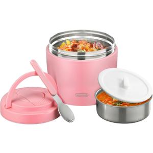 wiwens Thermo Food Jar for Hot Food Adults 32OZ Soup Thermo Lunch Containers Wide Mouth Vacuum Insulated Stainless Steel Leakproof Bento Box with Spoon (Pink2)