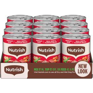Nutrish Real Beef & Pumpkin Recipe Whole Health Blend Premium Pat Wet Dog Food, 13 oz. Can, 12 Count, Packaging May Vary (Rachael Ray) (EXP 08/01/28)