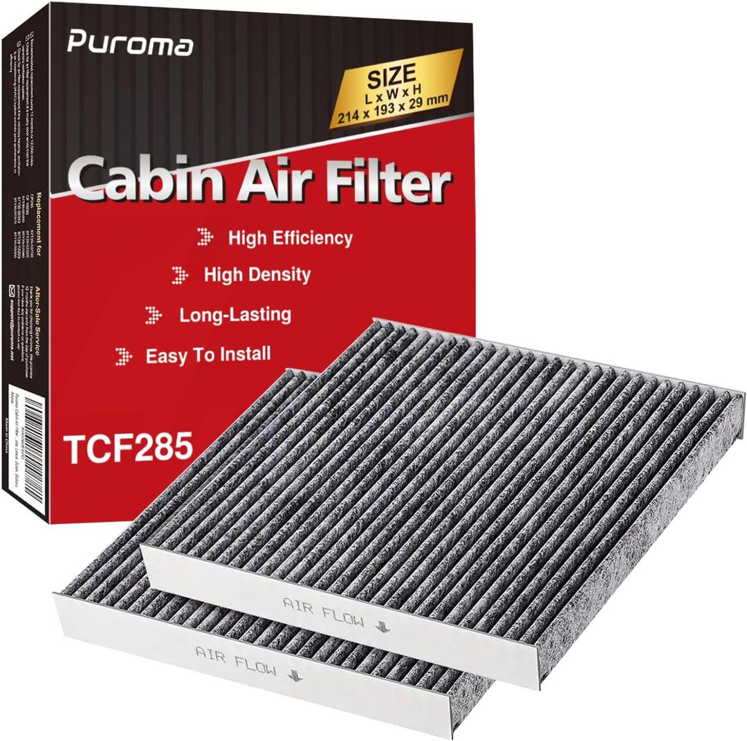 Puroma Cabin Air Filter with Activated Carbon, Replacement for CP285, CF10285, Toyota Camry, RAV4, Highlander, Corolla, 4Runner, Tundra, Prius, Sienna, Lexus, Scion, Subaru, Jaguar (2 pcs)