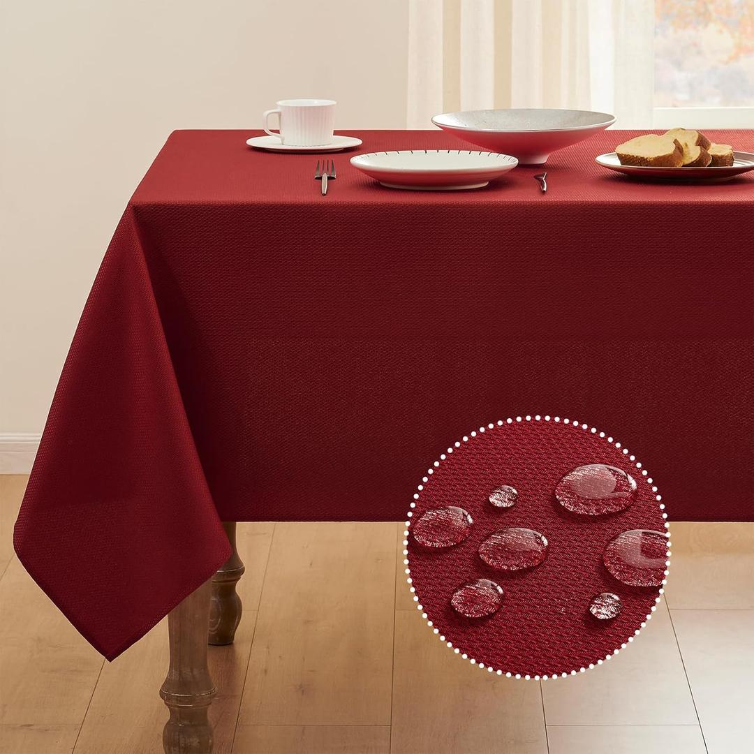 Textured Tablecloth Rectangle Waterproof Table Cloth, Washable Table Cover Wrinkle Free Fabric Tabletop Decoration for Kitchen, Dining, Wedding, Parties, 60 x 104 Inch, Red