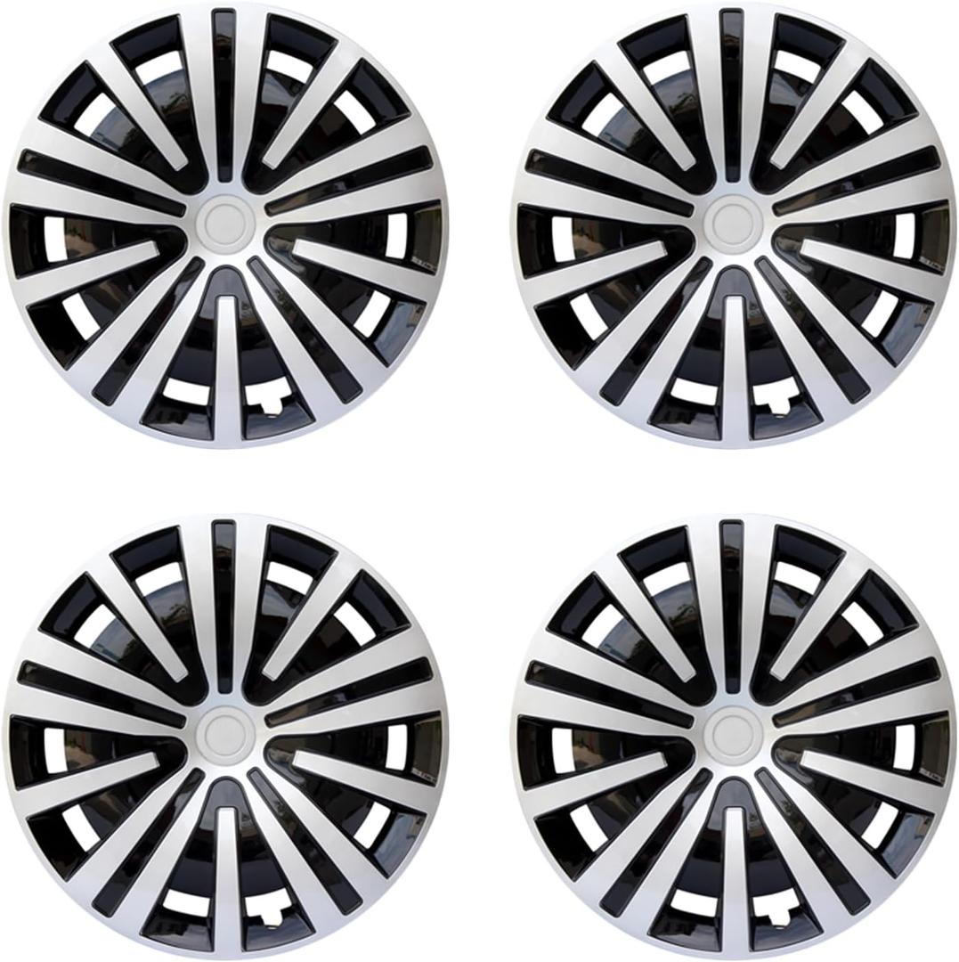 Hubcap Wheel Cover Replacement R14 Hub Caps Universal Wheel Rim Cover ABS Material Exterior Accessories Snap On Car Truck SUV -Set of 4 (14-Inch, Silver-Black)