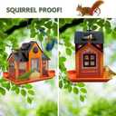 Solar Bird Feeders House for Outside Hanging, Metal Wild Bird Feeder for Outdoors Large Capacity Cardinal Birdfeeder Birdhouses Metal Bird Feeding Station Orange